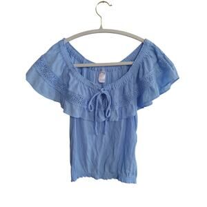 No Boundaries Cottagecore blue eyelet top sz S fairycore boho beach lightweight